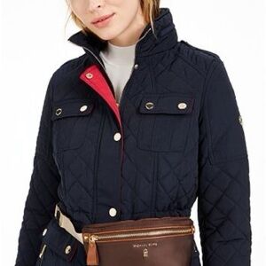 Michael Kors Quilted Jacket Navy Blue Gold Hardware Women’s Coat Petite PS